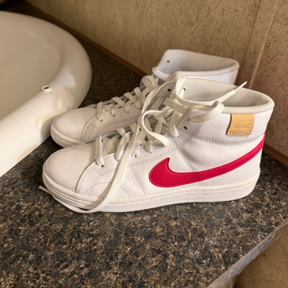 Nike White and Pink High-Top Sneakers